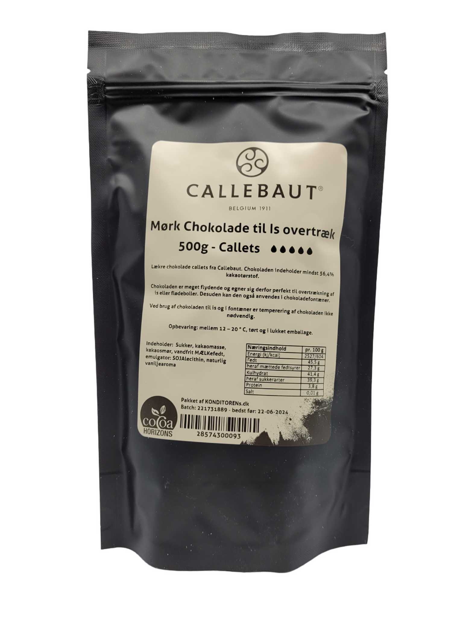 Mørk sjokolade til iskremovertrekk 500 g, Callebaut