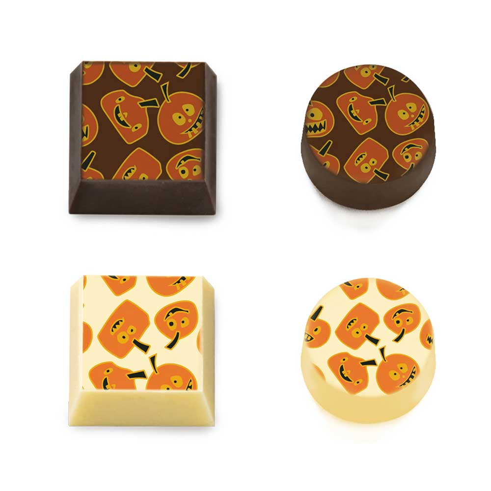 Funny Pumpkins - Sjokolade transfer sheet, 2 ark - BEST FØR 12/26