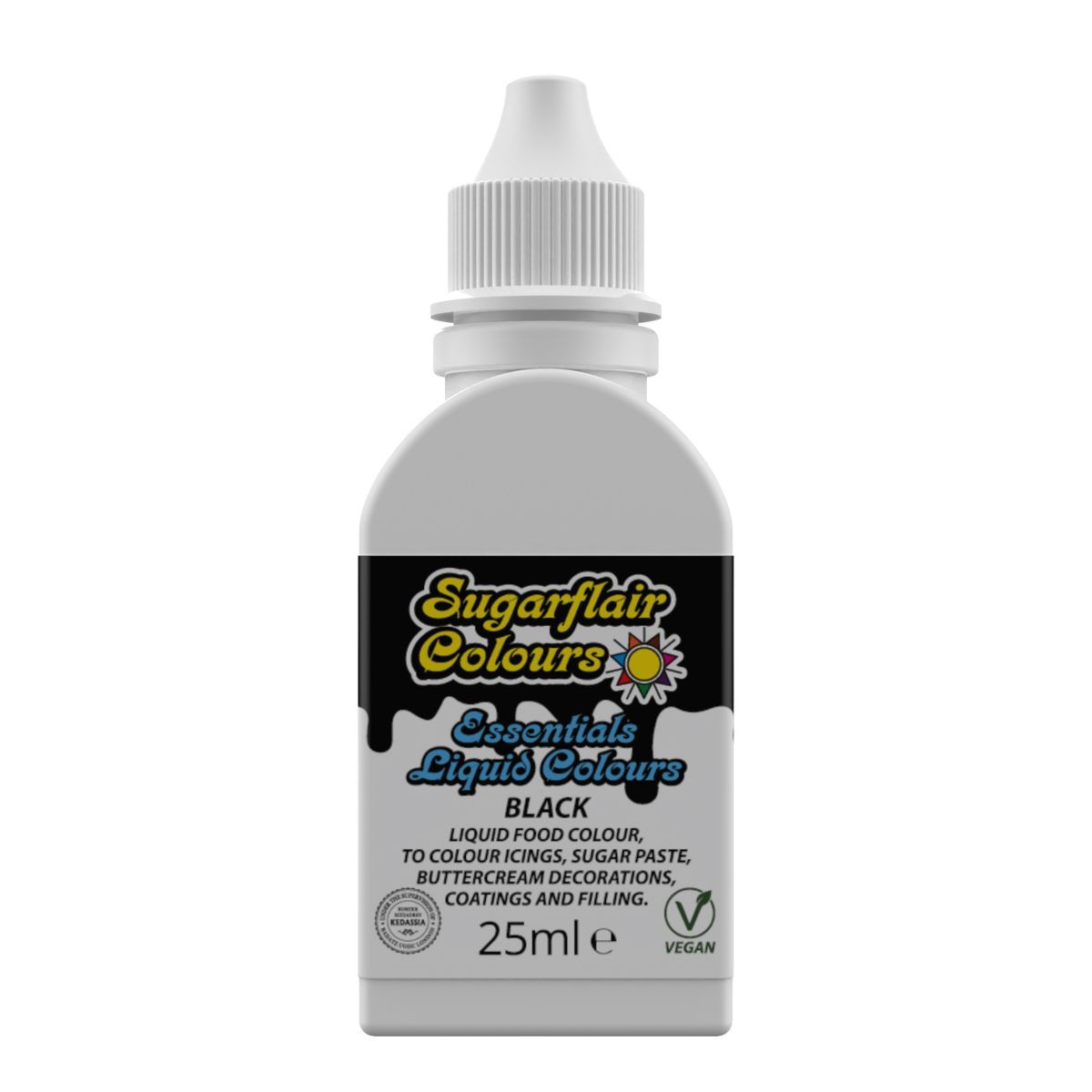 Flytende farge - Svart 25ml, Sugarflair